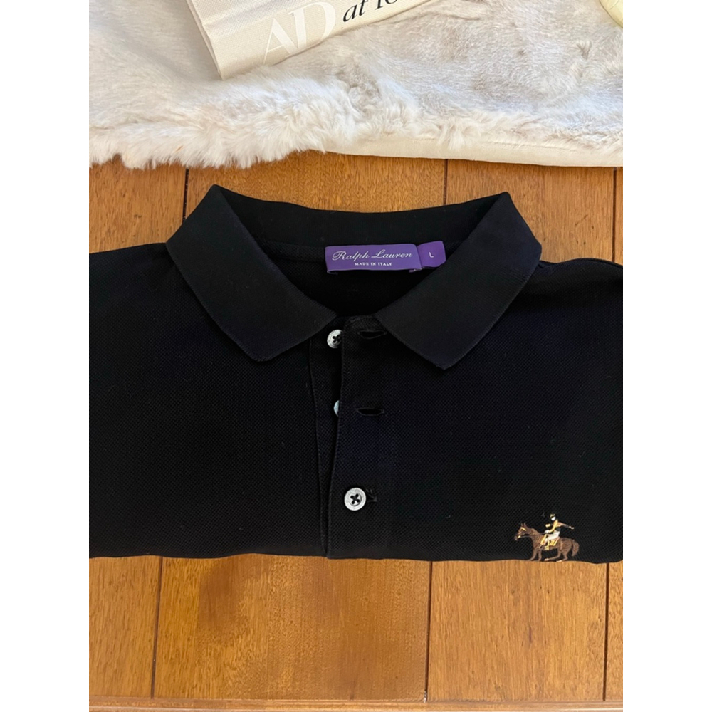 NWOT Ralph Lauren Black Polo Shirt L with Brown Logo